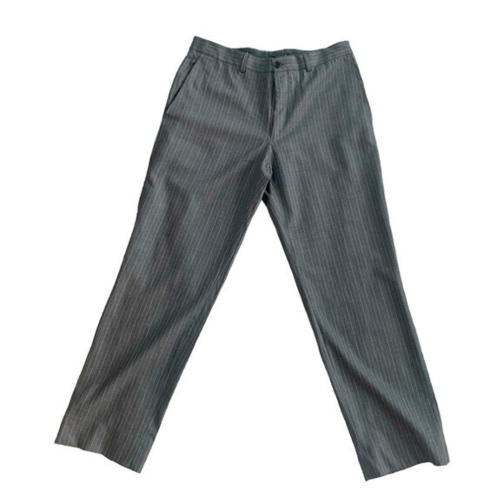 ETRO Milano Italy Gray Striped 100% Wool Flat Front Tailored Dress Pants Size 52